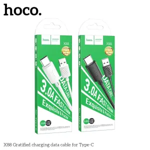 Fast charging cable, Hoco X88 charging cable, supports 2.4A fast charging, transmits data from USB to type c - micro - ln, 1m long PVC