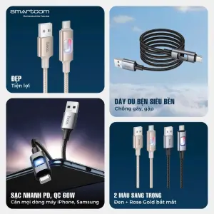 Genuine Hoco U144 super fast charging cable with charging indicator light - Super durable cord for 12 months