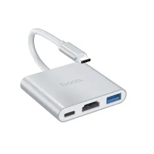 Hoco HB14 Type-C Hub to 3 HDMI and USB 3.0 and Type-C ports compatible with most current operating systems