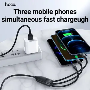 HOCO U104 3 in 1 Fast Charging Cable 66W PD QC3.0 USB C Cable For All Smartphones Cable Charger For i*ph/Type-C USB/ Micro Cable