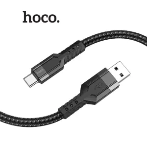 Hoco U110 USB to TypeC data transfer fast charging cable for iPhone 15/16/17/Android anti-tangle fabric 120cm long