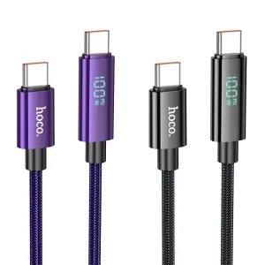 HOCO U125 100W USB C to Type C Fast Charging Data Cable 3A With Digital Display 1.2 Meter Type-C Cord For Android Samsung Mobile