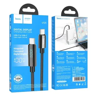 HOCO U125 100W USB C to Type C Fast Charging Data Cable 3A With Digital Display 1.2 Meter Type-C Cord For Android Samsung Mobile