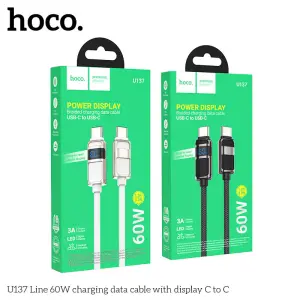 HOCO U137 USB C to Type-C Cable 60W Fast Charging Data Cable With Display C to C Cable For Phone15 16 Pro Max Samsung 3A Laptops