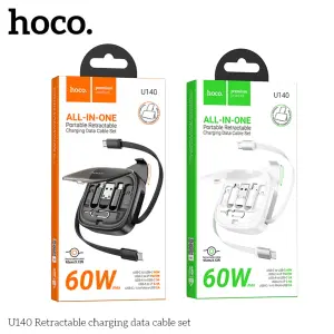 HOCO U140 60W Retractable Charging Data Cable Set Fast Charging 3A Type C/Lightn/ Micro USB Cable Mobile Phone Card Pin