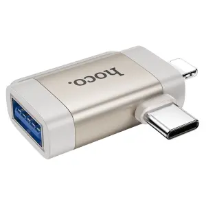HOCO UA31F 2in1 OTG Adapter Converters light*ing Male/Type-C Male to USB Female USB2.0 Adapter Mini Portable For Date Transmission