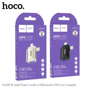 HOCO UA31F 2in1 OTG Adapter Converters light*ing Male/Type-C Male to USB Female USB2.0 Adapter Mini Portable For Date Transmission