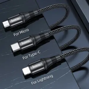 Hoco X50 3A Cable Micro USB Type C I*OS Fast Charging Cable Nylon Braided For Mobile Safety Durable For Phone 1M Data Sync Charger Cables