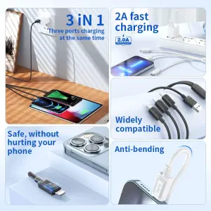 HOCO X74 3-in-1 Charging Cable 3-headed 2A Fast Charging For i*Ph+Micro+Type-C Cable 1M Length For Notebook Phone Charging Cable